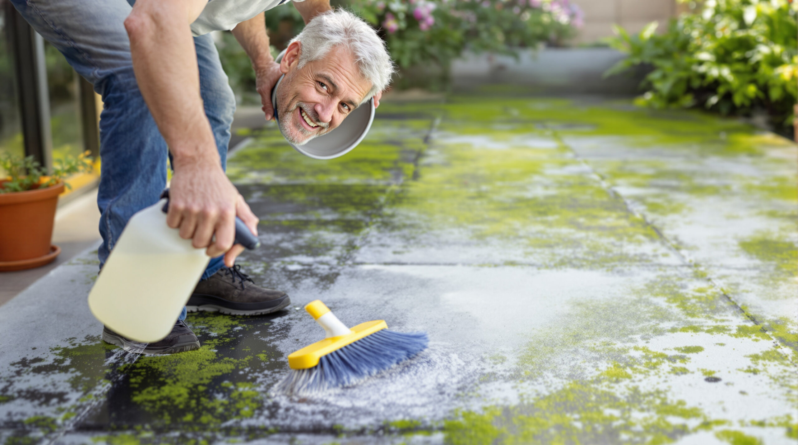 Moje terasa byla kluzká a plná mechu: tento přípravek za méně než 1 € vše vyčistil za hodinu, bez námahy a bez wapky.