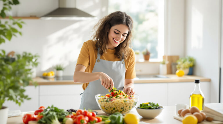 Od té doby, co jsem objevila tento kuskusový salát s 5 druhy zeleniny, jsou mé jídla zdravá a rychlá, skutečné potěšení s každým soustem.