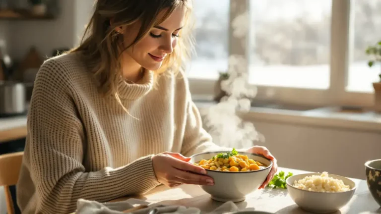 Toto zimní vegetariánské jídlo překvapí krémovou kari-kokosovou omáčkou a hřejivými chutěmi hotovými za 15 minut