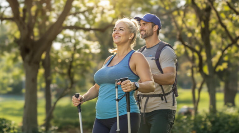 5 cviků nordic walkingu pro zpevnění paží a břicha za 20 minut na trénink