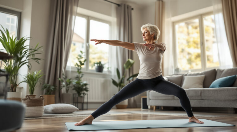 5 jógových pozic na zpevnění těla po šedesátce za 15 minut bez složitého vybavení